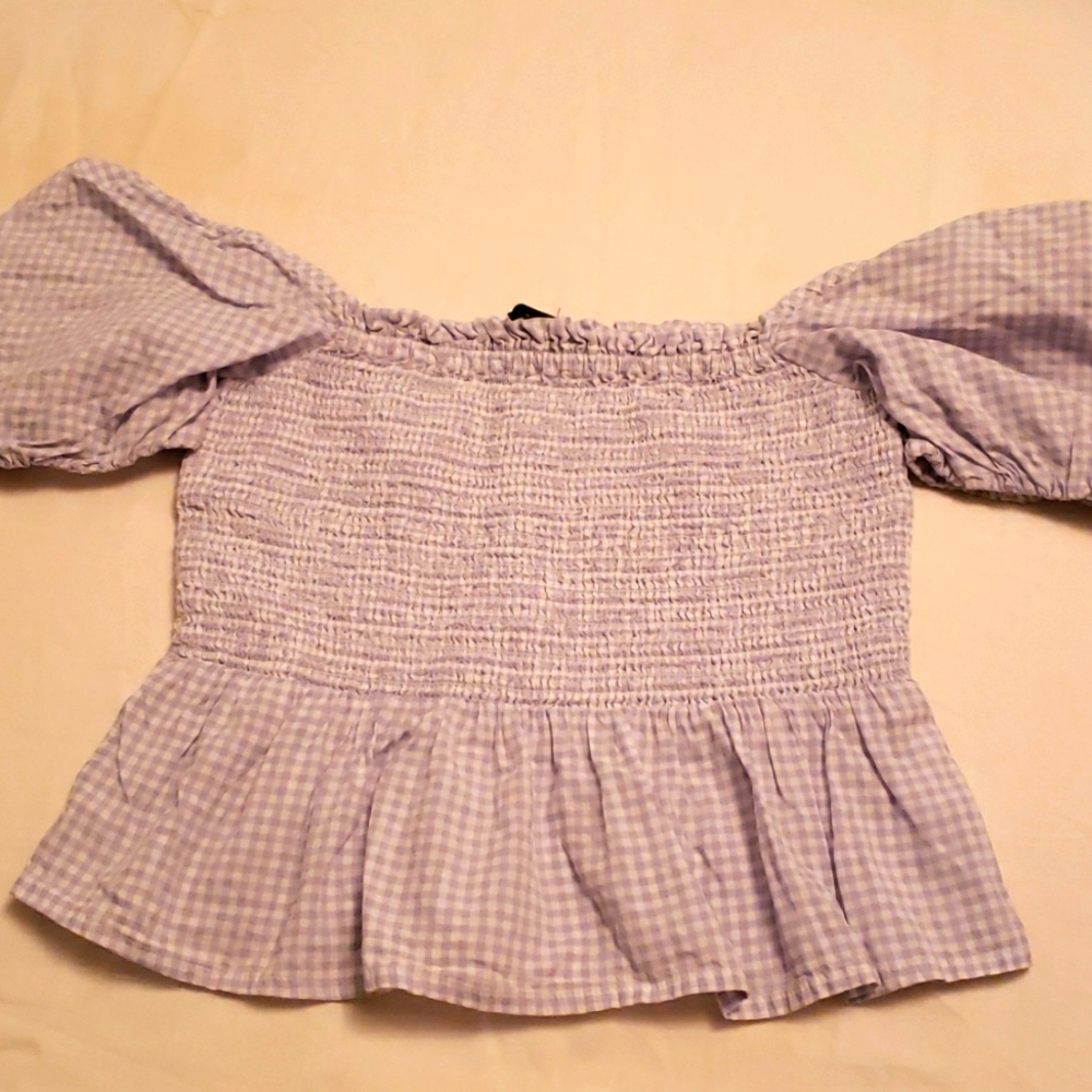 Gingham print cropped smocked top by J Crew, size xxs